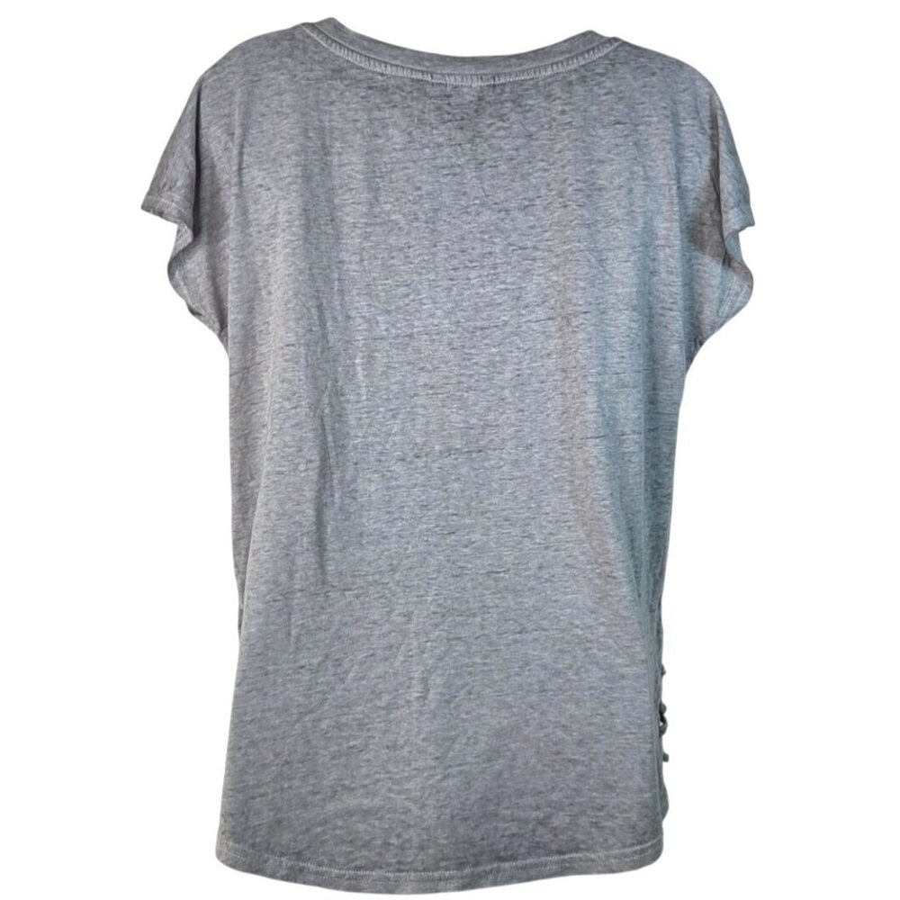 Wild Kiss Gray Vintage Rock & Roll Leopard Skull Graphic Tee Lace-Up Side Med - Picture 4 of 7